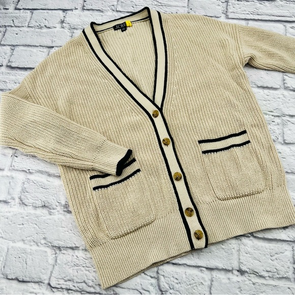 J. Crew Sweaters - J. Crew Cream Cardigan Sweater Cream Black Chunky Knit Ribbed Size XS